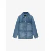 Allsaints Womens Mid Indigo Bex Crystal-stud Relaxed-fit Denim Jacket Xs In Blue