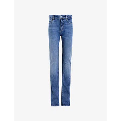 Allsaints Womens  Haldan Slim-fit Organic Cotton-blend Jeans In Mid Indigo