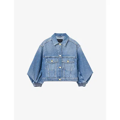 ALLSAINTS WOMENS MID INDIGO LUCA CROPPED DENIM JACKET