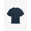 Allsaints Womens Midnight Blue Dael Puff-sleeve Slim-fit Smocked Stretch-woven Top Xs In Blue
