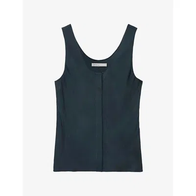 ALLSAINTS WOMENS MILLA SCOOP-NECK SILK-BLEND CAMI TOP TEAL BLUE