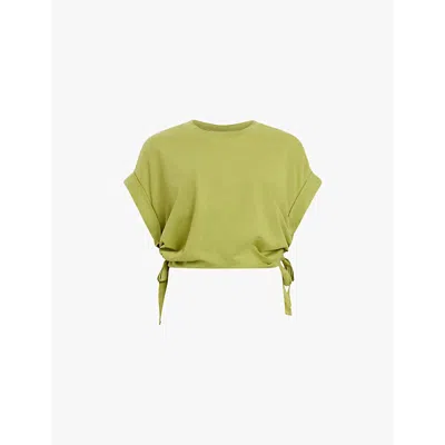 ALLSAINTS WOMENS UNITY GREEN MIRA CROPPED COTTON T-SHIRT