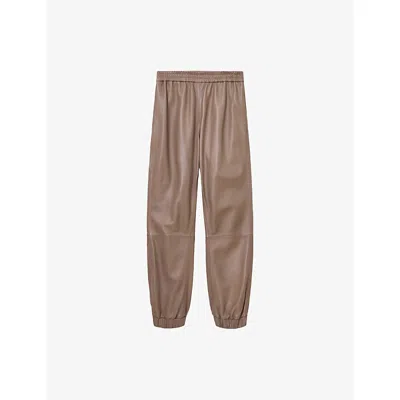 Allsaints Womens  Jen Lea Tapered-leg Leather Jogging Bottoms In Brown