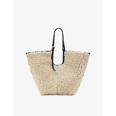 Allsaints Womens Natural/black Ara Oversized Shearling Tote Bag
