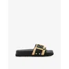 Allsaints Ellie Studded Buckle Leather Sliders In Natural/black