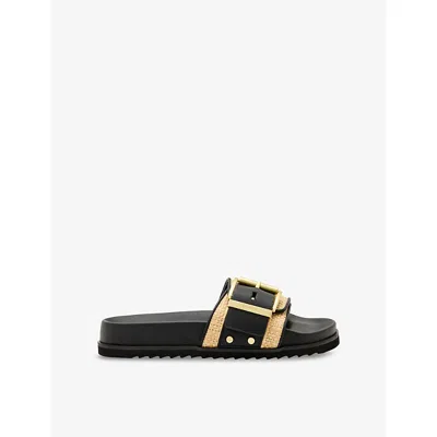 ALLSAINTS WOMENS NATURAL/BLACK ELLIE LEATHER SLIDERS EUR 41 / 8 UK