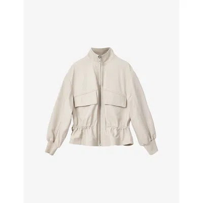 Allsaints Womens Off White Flor Funnel-neck Leather Jacket