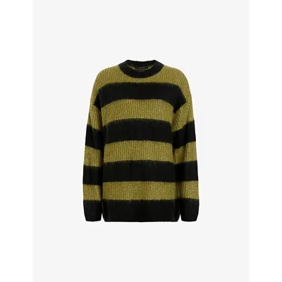 Allsaints Onyx Striped Relaxed Fit Sweater In Black/green