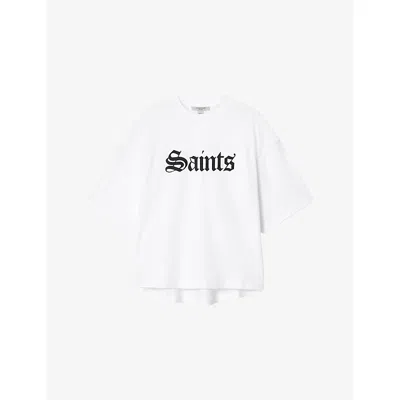Allsaints Womens Optic White Amelie Branded-print Cotton-jersey T-shirt