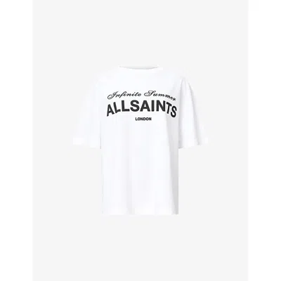 Allsaints Womens Optic White Avri Branded-print Cotton-jersey T-shirt