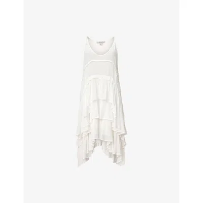 ALLSAINTS WOMENS OPTIC WHITE CAVALRY RUFFLED SLEEVELESS WOVEN MINI DRESS