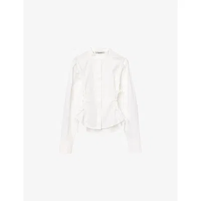 Allsaints Womens Optic White Evanna High-neck Side-tie Cotton Shirt