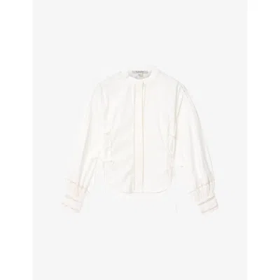 Allsaints Womens Optic White Frances Ladder-trim Cotton Shirt