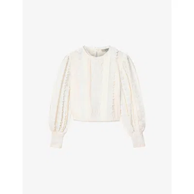 Allsaints Womens Optic White Hart Lace-trim Cotton Blouse