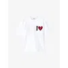 Allsaints Womens Optic White Heart Etta Heart-embroidered Cotton T-shirt Xs In White
