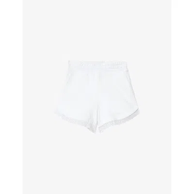 Allsaints Womens Optic White Lele Lace-trim Cotton-jersey Shorts Xs