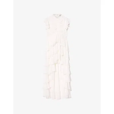 Allsaints Womens Optic White Shaela Ruffled Woven Maxi Dress