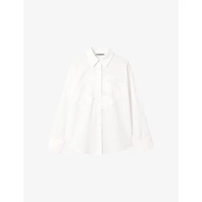 Allsaints Womens Optic White Sparrow Logo-embroidered Linen And Cotton-blend Shirt