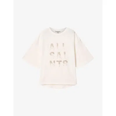 Allsaints Womens Optic White Stacks Amelie Logo-embellished Cotton T-shirt In Neutral
