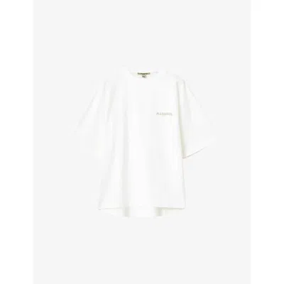 Allsaints Womens Optic White Tempus Amelie Oversized-fit Cotton-jersey T-shirt