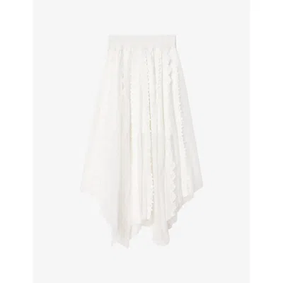 Allsaints Womens Optic White Vashtie Lace-panel Tulle Maxi Skirt