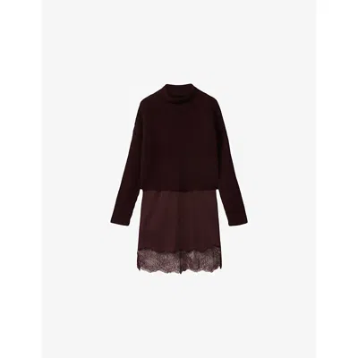 Allsaints Womens Oxblood Red Eloise Two-in-one Woven Midi Dress In Brown