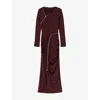 Allsaints Womens Oxblood Red Elsie Zip-detail Stretch-woven Maxi Dress In Burgundy