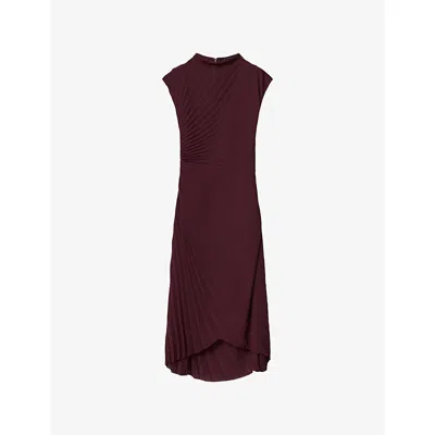 Allsaints Womens Oxblood Red Rayanna High-neck Pleated Woven Midi Dress In Burgundy