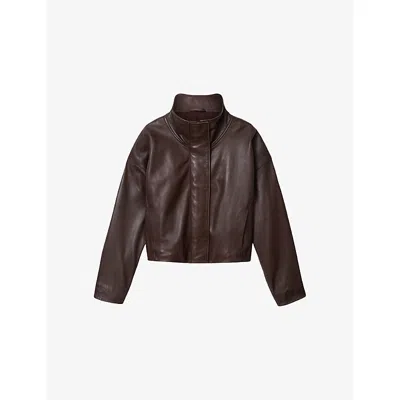 Allsaints Womens Oxblood Red Ryder Funnel-neck Leather Jacket Xs In Burgundy