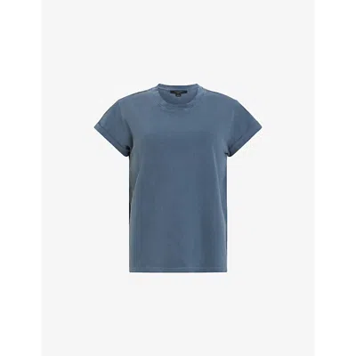 Allsaints Womens Oyster Blue Anna Relaxed-fit Short-sleeve Organic-cotton T-shirt