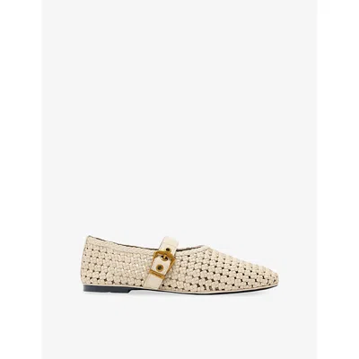 Allsaints Womens Parchment Whit Sabine Woven Leather Ballet Flats Eur 39 / 6 Uk In Neutral