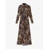 Allsaints Womens Mina Leopard-print Ruched-front Stretch-jersey Midi Dress Pardus Honey B In Multi