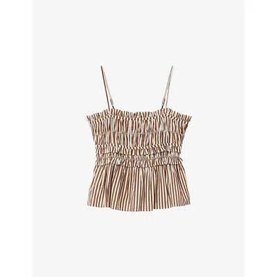 Allsaints Kali Stripe Smocked Cotton Peplum Tank In White