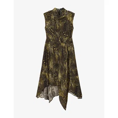 Allsaints Womens Persia Graphic-print Woven Maxi Dress Blixa Khaki Gr