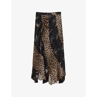 Allsaints Womens  Arleen Leopard-print Stretch-woven Maxi Skirt