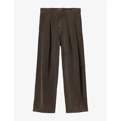Allsaints Womens Phi Wide-leg Linen-blend Trousers Dark Brown