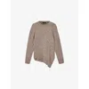 Allsaints Womens Pine Bark Brow Lock Asymmetric-hem Knitted Jumper Xs In Brown
