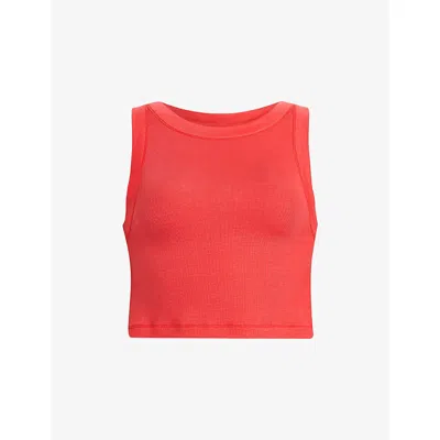 Allsaints Womens Poppy Pink Rina Round-neck Cropped Stretch-jersey Tank