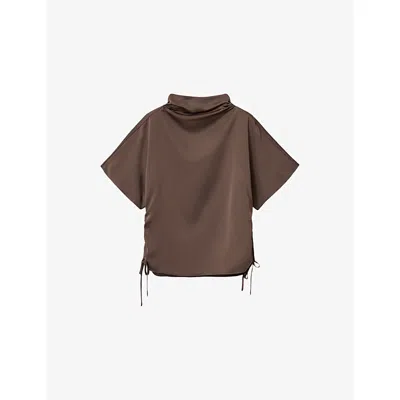 Allsaints Womens Pot Brown Leslie Drawstring-sides Satin Top