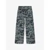 Allsaints Womens Printed Indigo Blake Horse-print Wide-leg Mid-rise Jeans In Blue