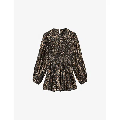 Allsaints Womens Prowl Golden B Chia Leopard-print Cotton-blend Mini Dress