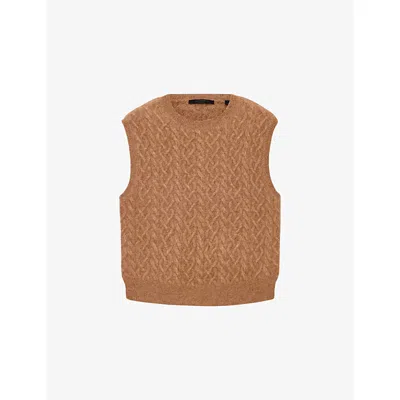 ALLSAINTS WOMENS RATTAN BROWN SIRIUS CABLE-KNIT STRETCH ALPACA-BLEND TANK