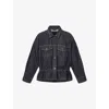 Allsaints Womens Raw Indigo Blu Denby Peplum-hem Denim Jacket In Black
