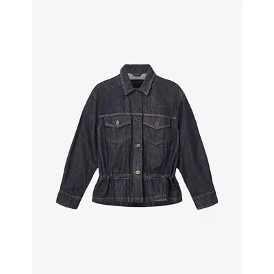 ALLSAINTS WOMENS RAW INDIGO BLU DENBY PEPLUM-HEM DENIM JACKET