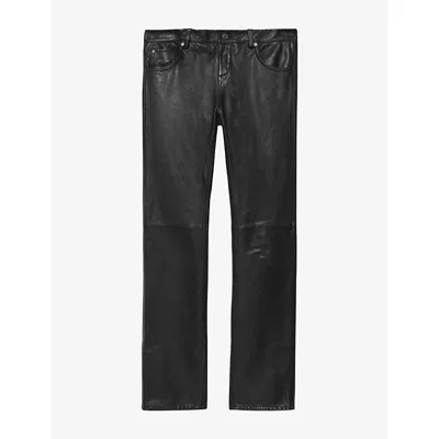 Allsaints Womens Riella Bootcut-leg Low-rise Leather Trousers Black