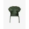 Allsaints Womens Mira Cropped Stretch-satin Top Rifle Green Xs In Green