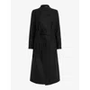 Allsaints Womens Black Riley Wrap-around Belted Wool-blend Coat In Black