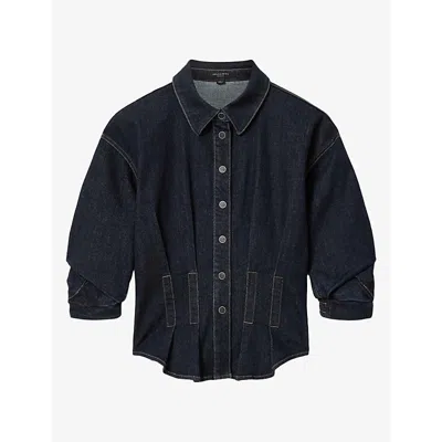 Allsaints Womens Rinse Wash Ind Nancy Fitted-waist Stretch-denim Shirt In Blue