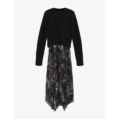 Allsaints Womens Ripple Gold Bl Donatella Floral-print Two-in-one Woven Midi Dress In Multi