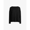 Allsaints Womens Black Shimmer Rita Oversized Striped Cotton-blend T-shirt